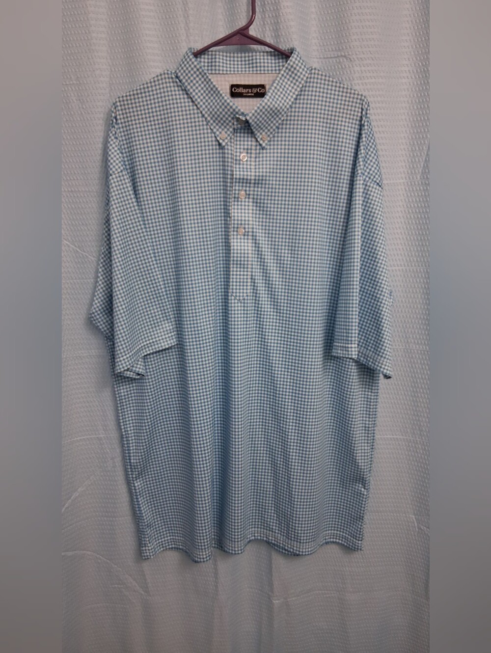 Collars And Co. Teal Blue Gingham Short-Sleeve Golf Polo Button-Down Shirt